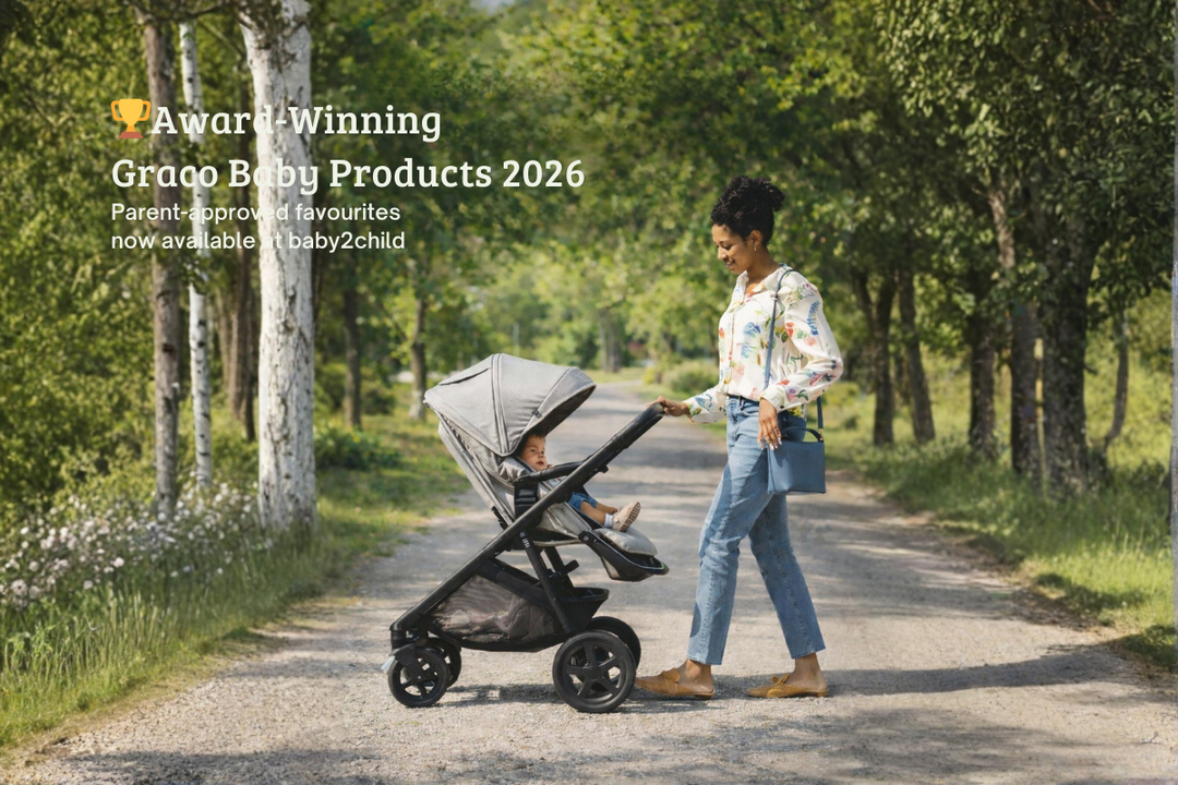 Award-winning Graco baby products including the Near2Me DLX travel system featured at baby2child