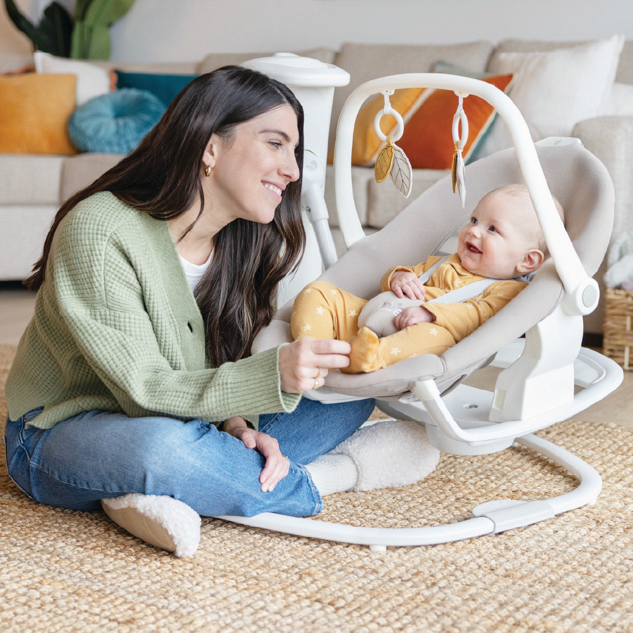 Joie in-home baby collection featuring swings, bouncers, bedside cribs and travel cots designed for comfort, soothing and safe sleep.