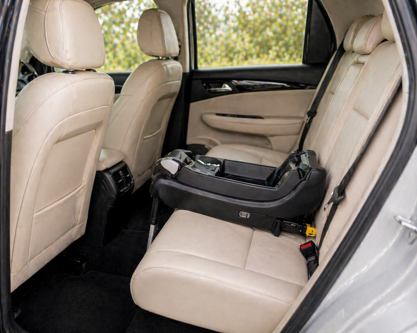 ISOFIX base installed on rear passenger seat in a modern car interior