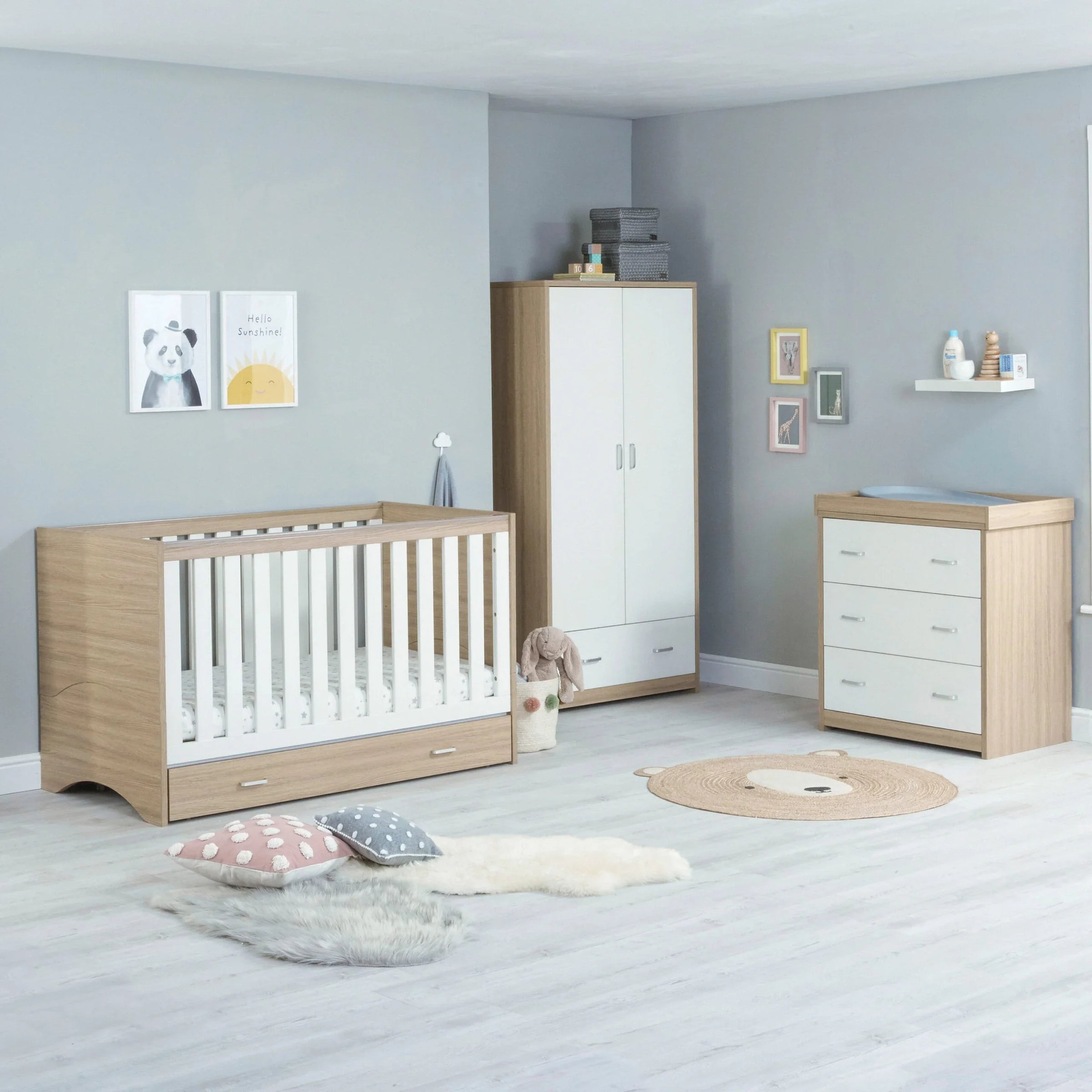 Babymore Veni 3 Piece room set white oak with under drawer
