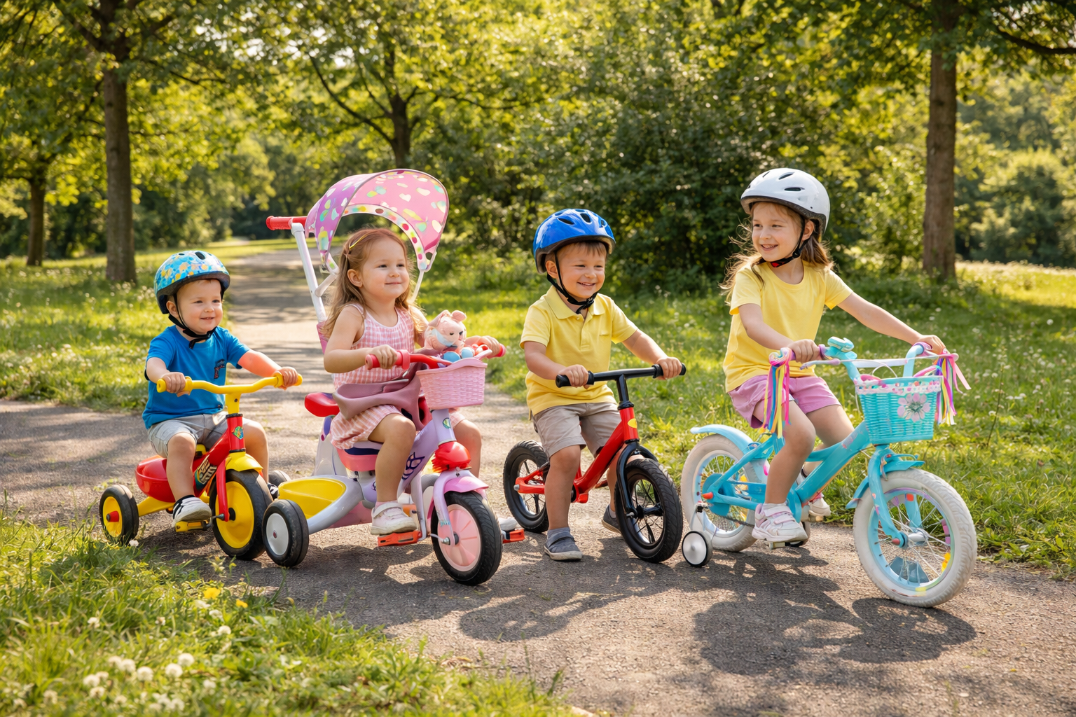 Bikes and trikes collection featuring toddler tricycles, balance bikes, and children’s pedal bikes for outdoor riding and active play