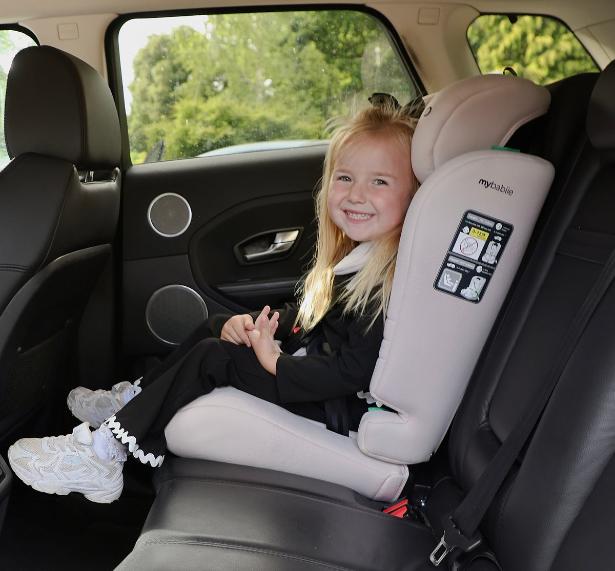 My Babiie Toddler & Child Car Seats collection featuring R129-approved car seats with padded seating and adjustable headrests, suitable for children from 76 to 150cm.