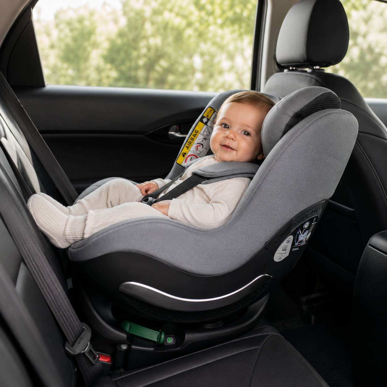 Toddler travelling safely in a rear-facing car seat