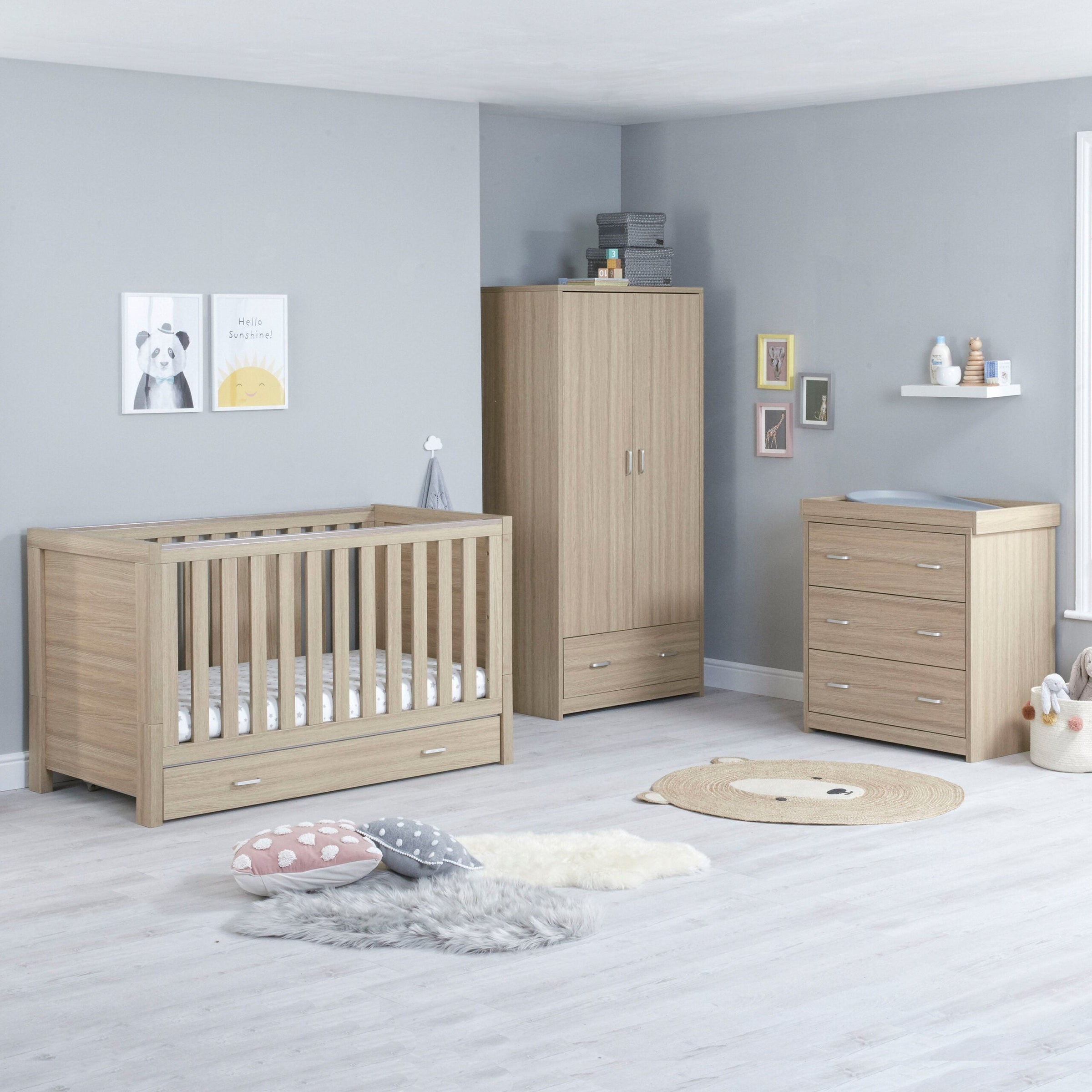 Babymore Luno 3 Piece Furniture Set with Drawer in Oak