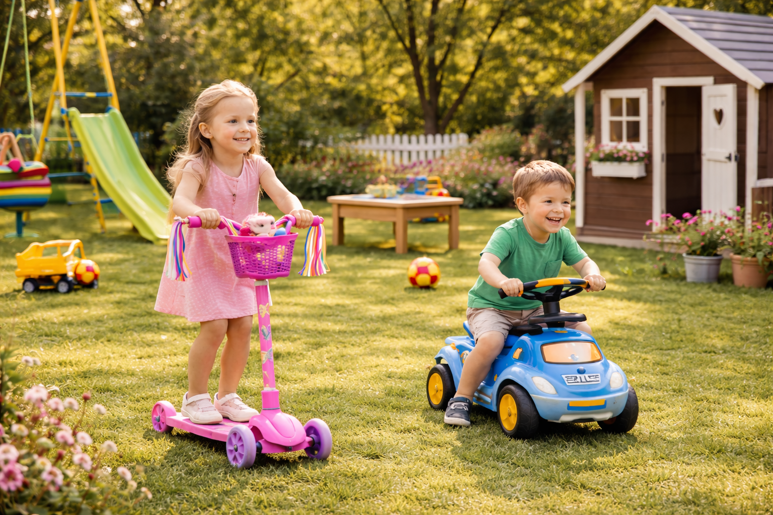 Scooters and ride-on toys collection featuring toddler ride-ons, balance bikes, and kids scooters for indoor and outdoor active play