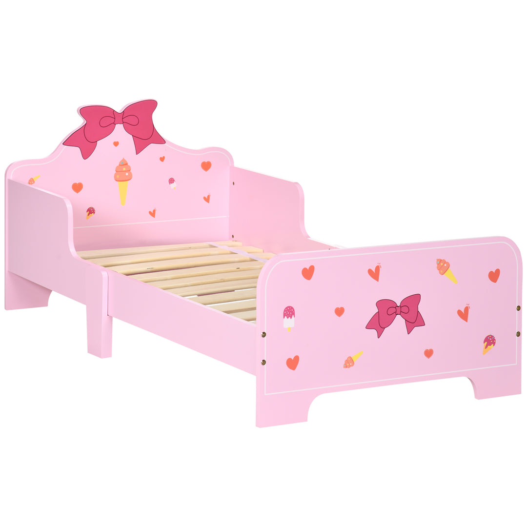 ZONEKIZ Princess-Themed Kids Toddler Bed w/ Cute Patterns, Safety Rails, for Ages 3-6 Years - Pink - Pink