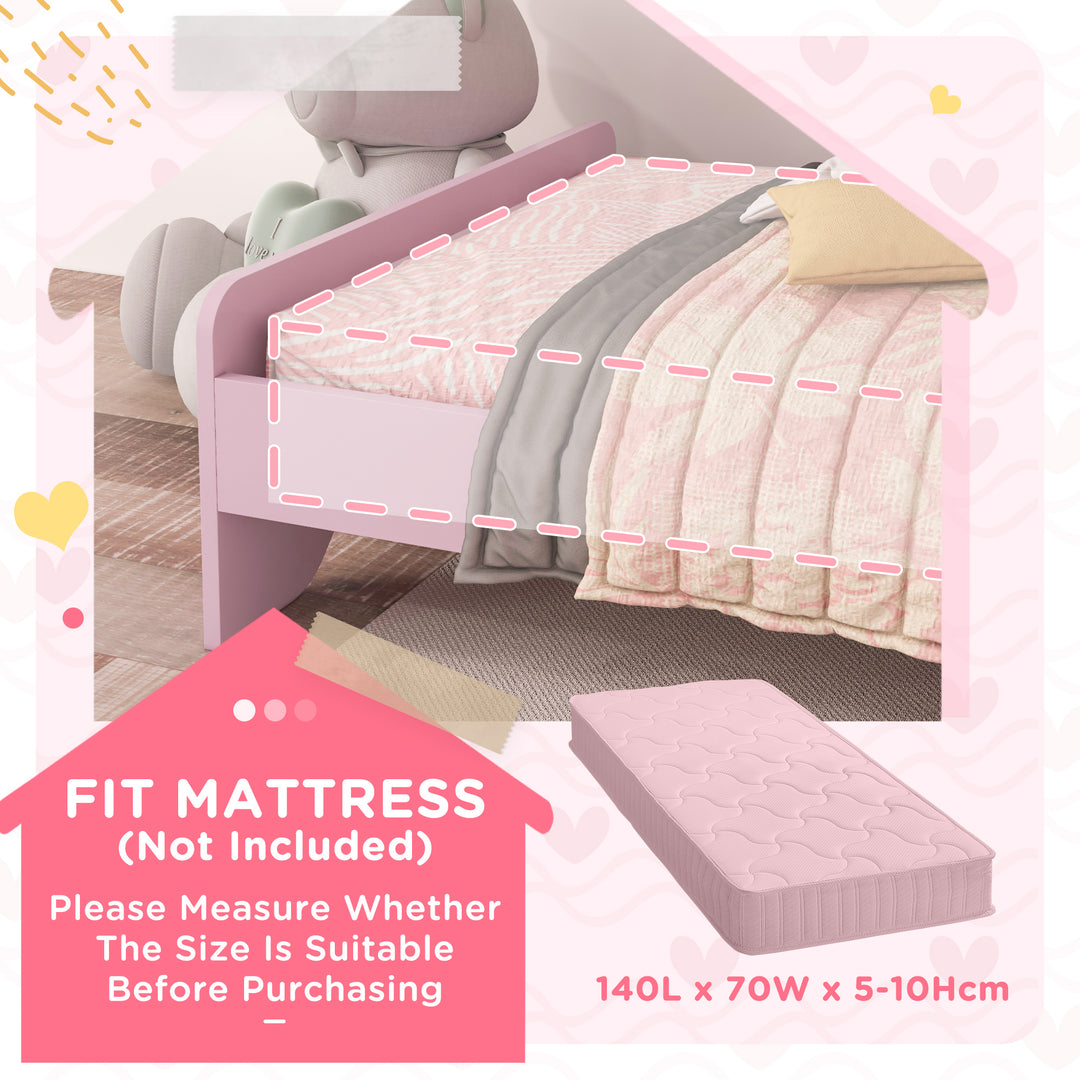 ZONEKIZ Bed for Kids Cat Design Toddler Bed Frame Bedroom Furniture with Guardrails, for 3-6 Years, 143L x 74W x 72Hcm - Pink - image 7