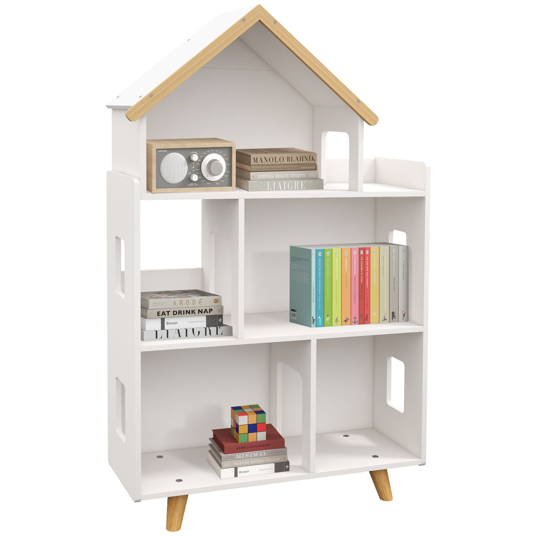 ZONEKIZ Three-Tier Toy Storage Shelf, Kids Bookcase, with Six Cubes, for Playroom, Bedroom - White - White