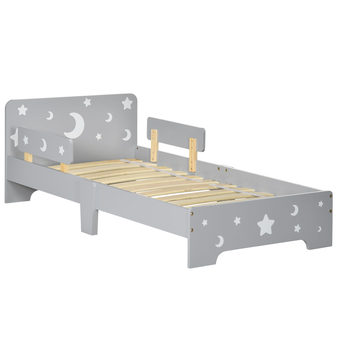 ZONEKIZ Kids Toddler Bed, with Star and Moon Patterns, Side Rails, for Ages 3-6 Years - Grey - Grey