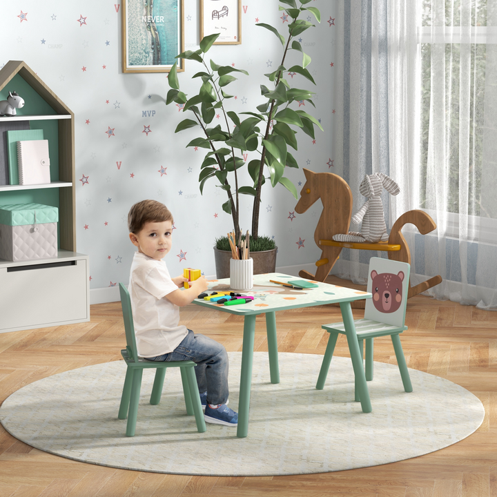 ZONEKIZ Kids Table & Chairs Set – Green | Toddler Furniture for Ages 3–6