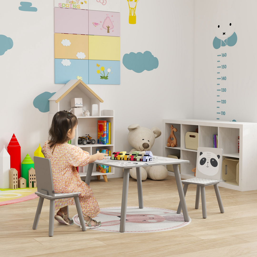 ZONEKIZ Kids Table & Chairs – Grey Toddler Furniture Set for Ages 3–6