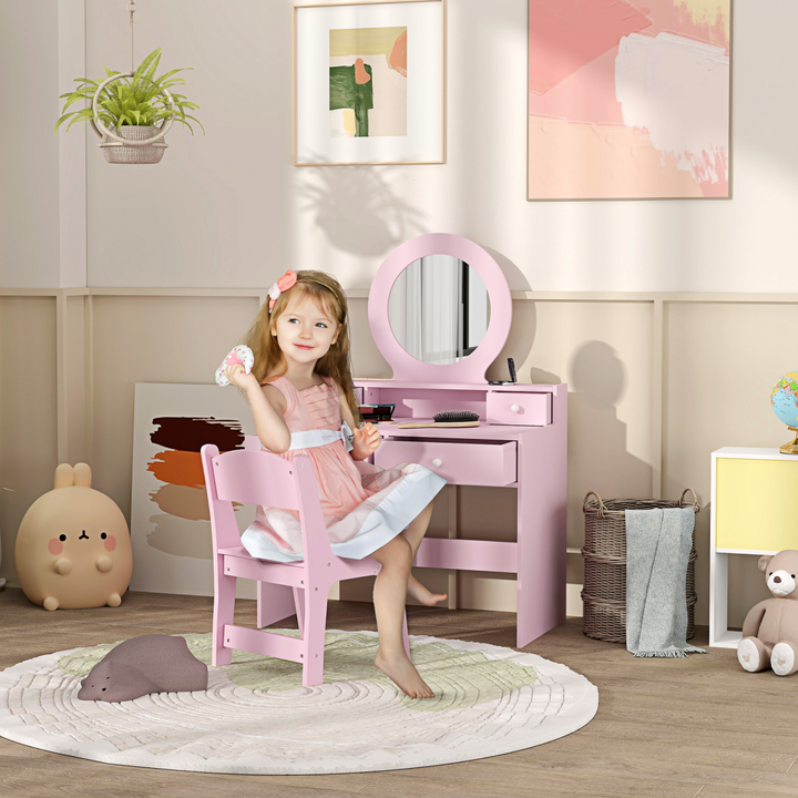 AIYAPLAY Kids Dressing Table & Stool – Pink Vanity Set