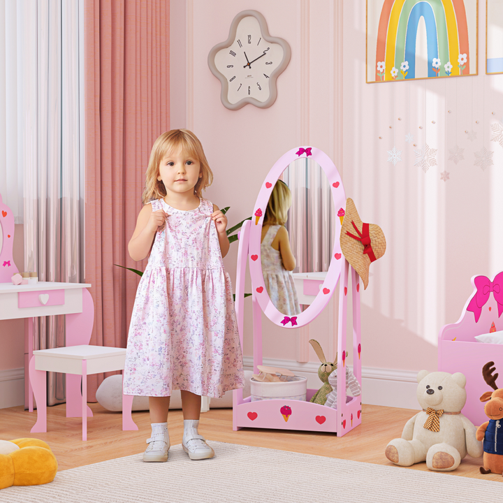 AIYAPLAY Kids 360° Rotating Mirror with Storage Shelf – Pink | Ages 3–8