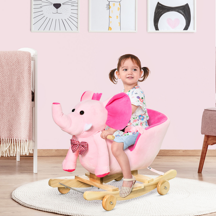 HOMCOM 2-in-1 Plush Elephant Rocker & Ride-On Toy – Pink