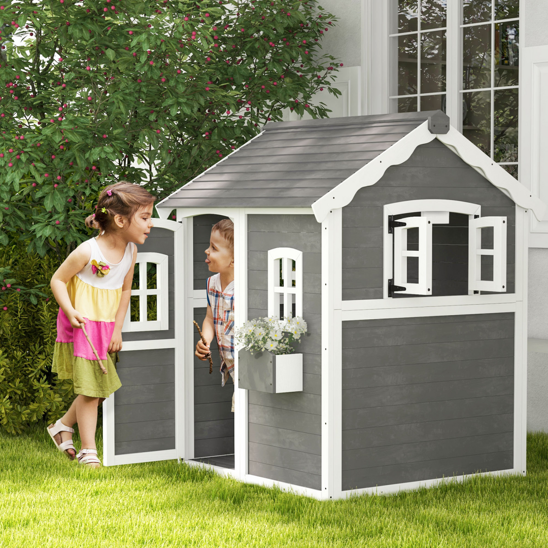 Outsunny Wooden PlayHouse - Grey