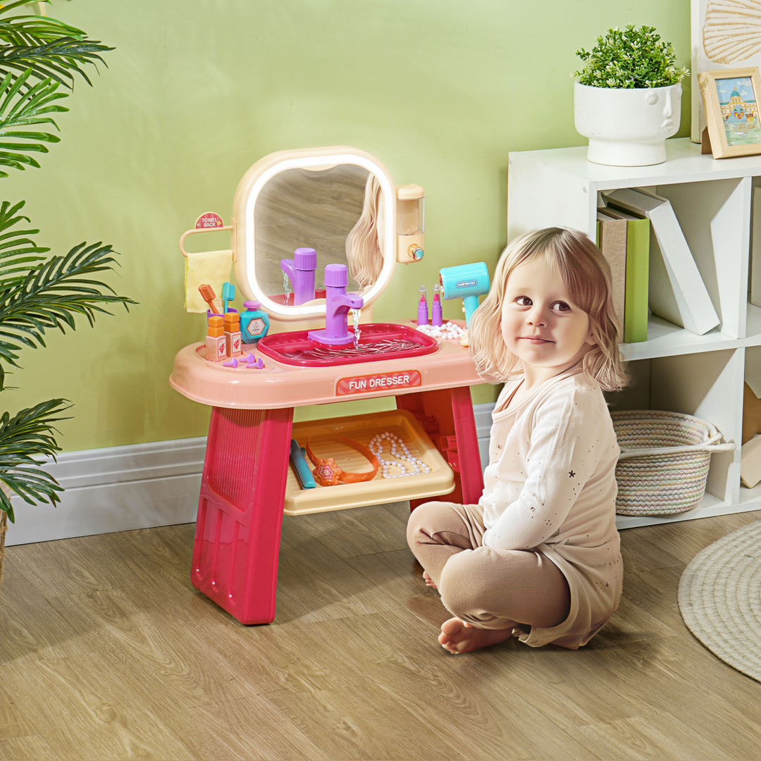 AIYAPLAY Kids Dressing Table with LED Mirror & 23 Accessories – Pink