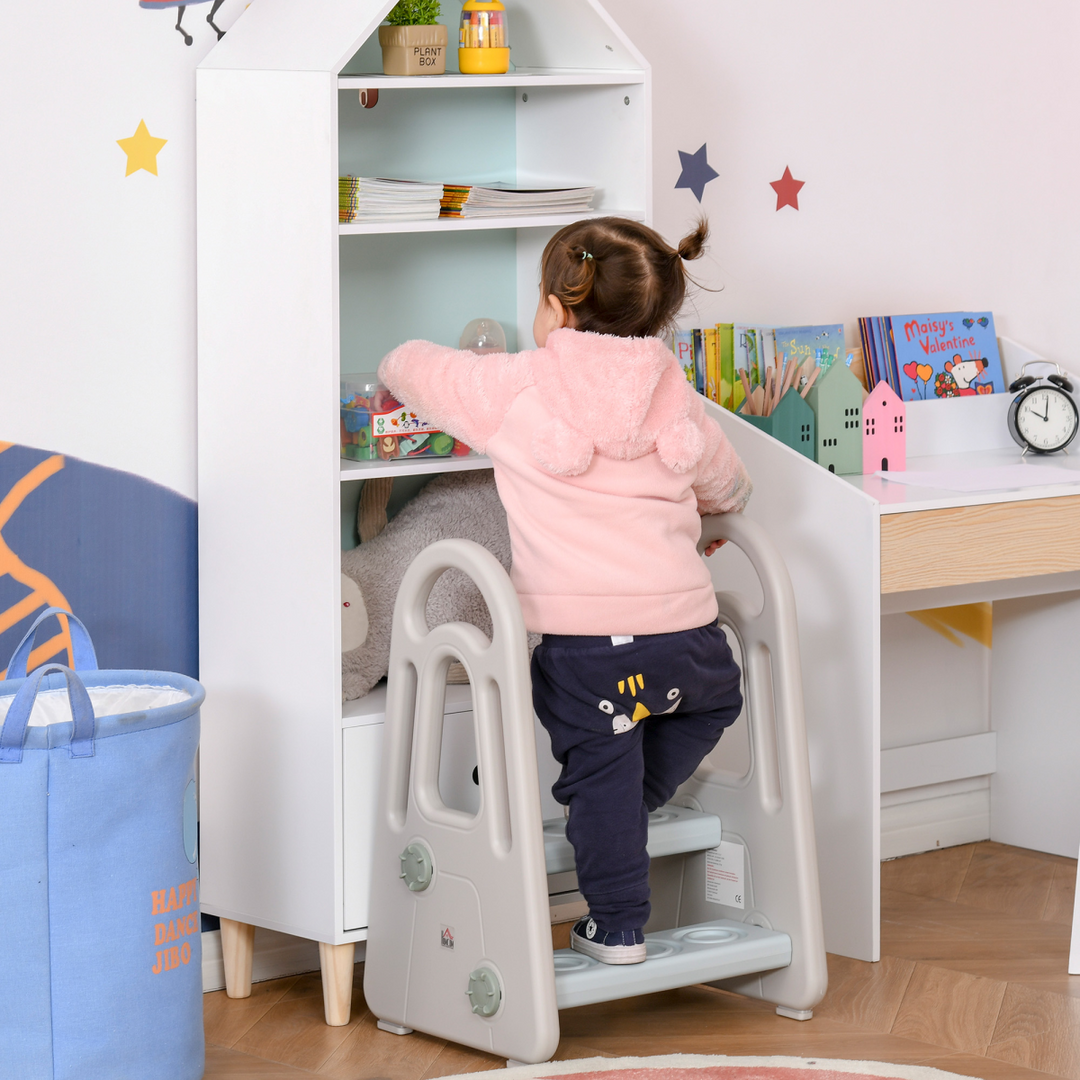 HOMCOM Kids Two-Step Stool – Blue & Grey