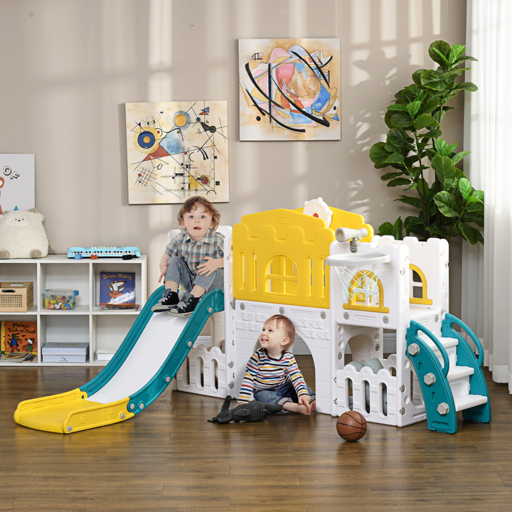 AIYAPLAY 7-in-1 Toddler Slide with Basketball Hoop – Ages 1-3 Years