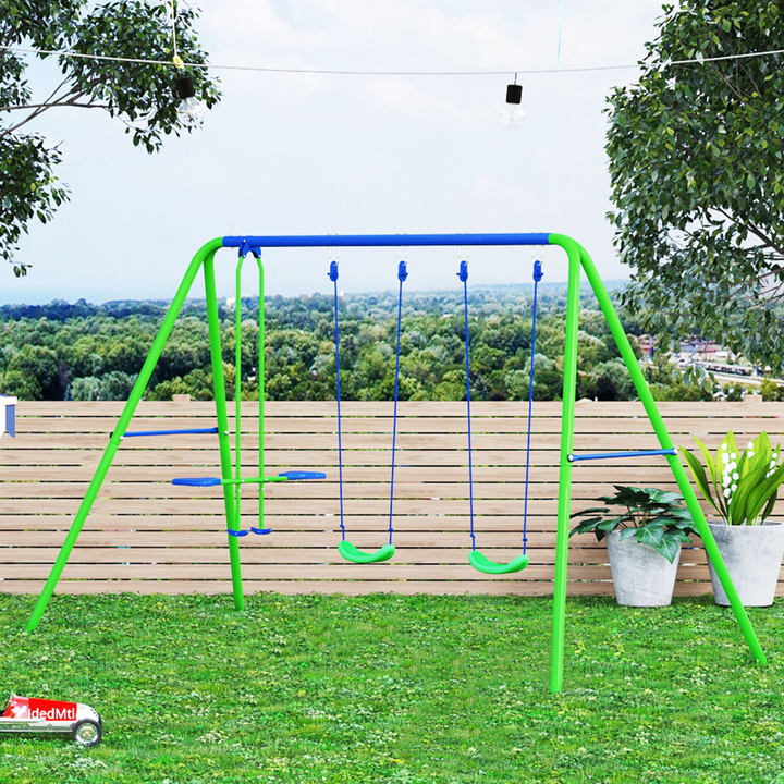 Outsunny 3-in-1 Kids Swing Set with Seesaw - Green