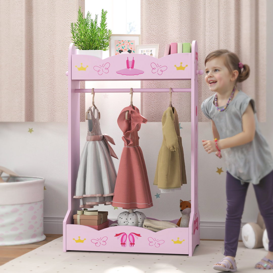 AIYAPLAY Kids Clothes Rail with Shelves – Pink Kids Wardrobe 3–8 Years