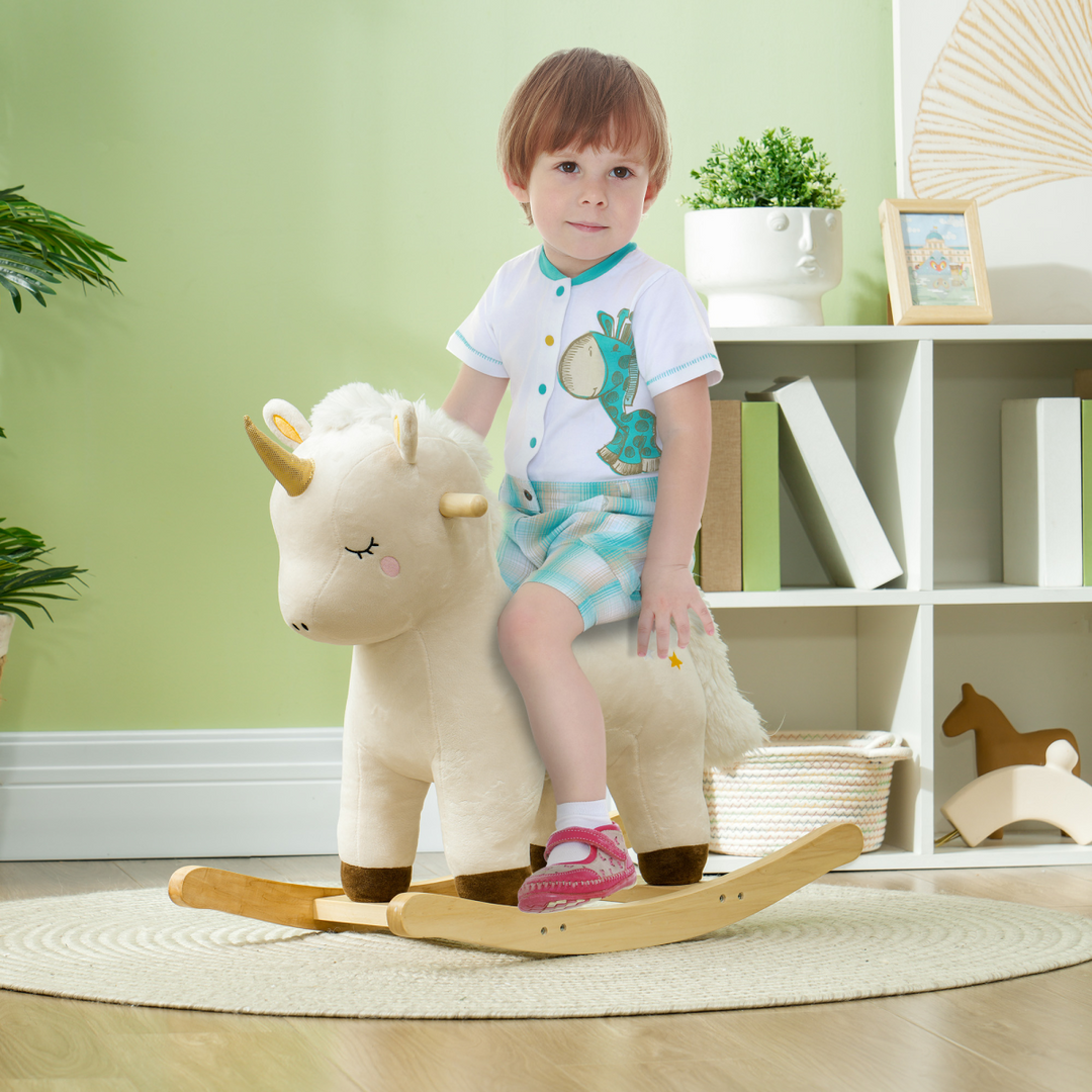 AIYAPLAY Unicorn Rocking Horse with Sounds – White, Ages 2–4