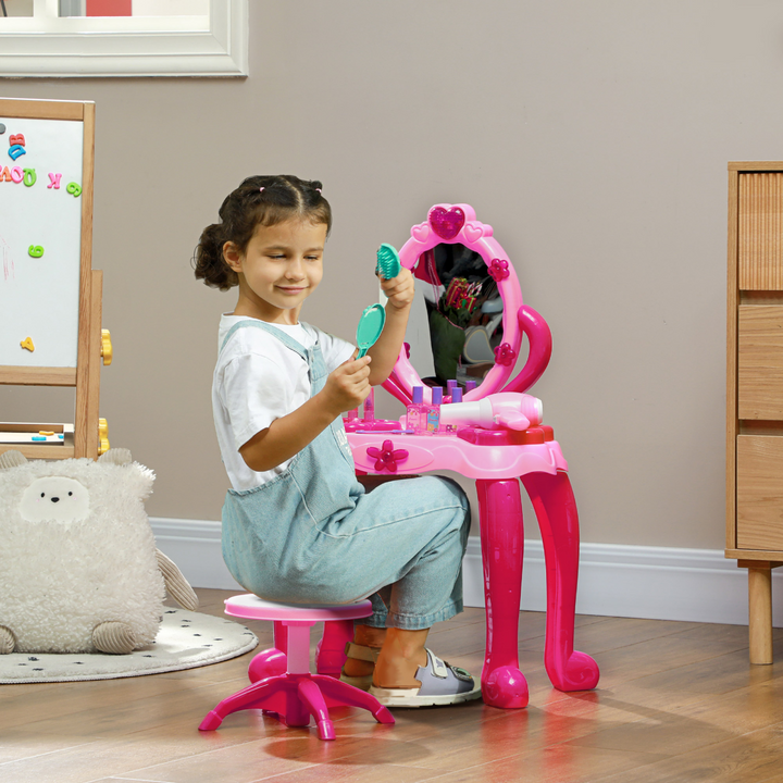 AIYAPLAY Kids Light-Up Vanity Table & Stool – Pink Beauty Set