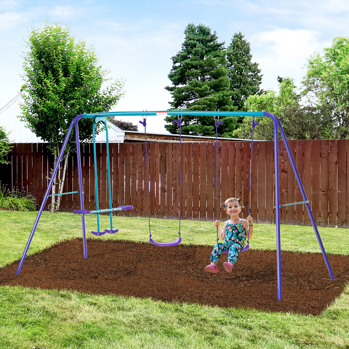 Outsunny 3-in-1 Kids Swing Set with Seesaw - Ages 3+