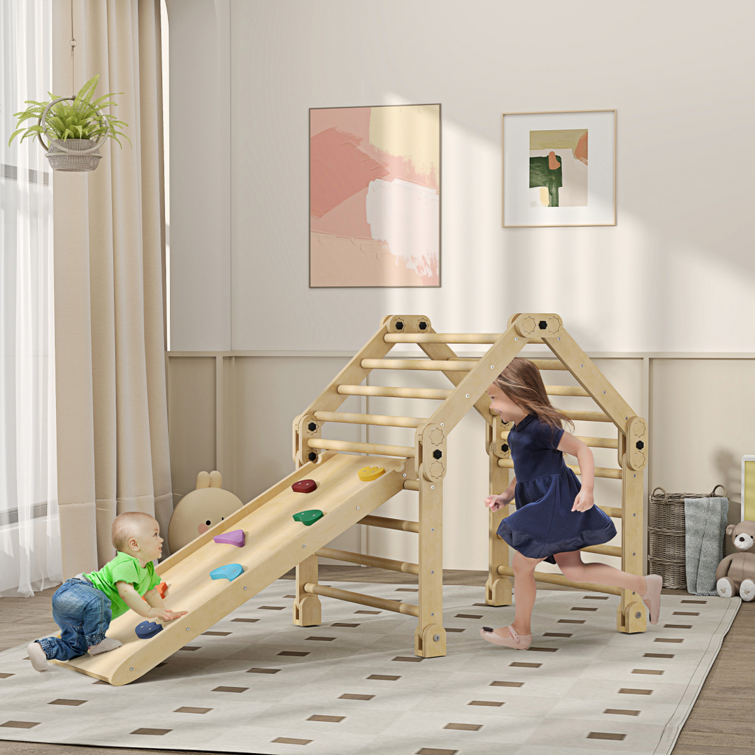 AIYAPLAY 3-in-1 Kids Climbing Frame with Ramp &amp; Slide – Multicolour