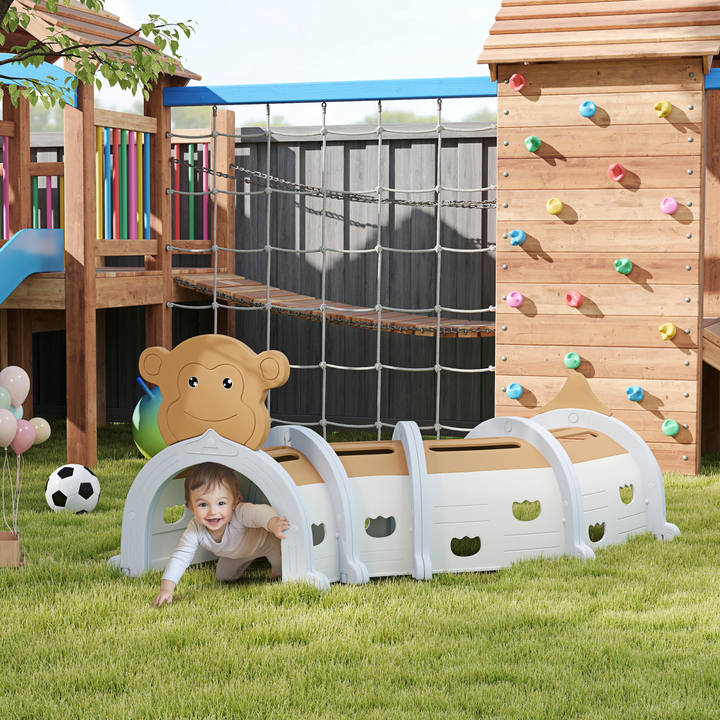 AIYAPLAY Monkey Design Kids Play Tunnel – Ages 3–6 (Brown)