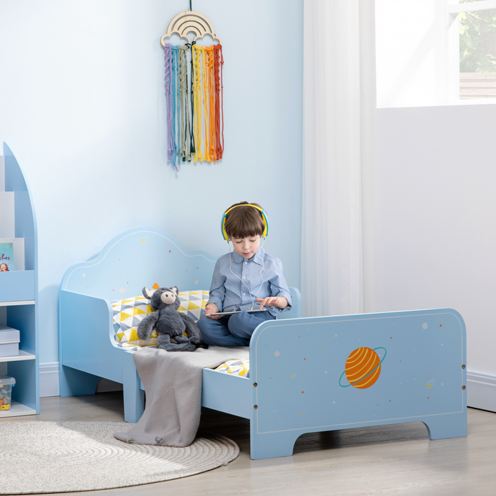 ZONEKIZ Space Toddler Bed – Blue (Ages 3–6)