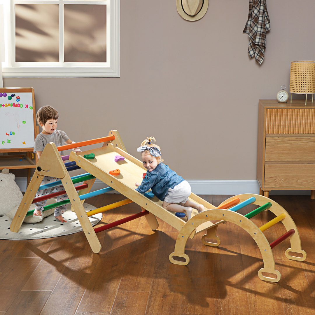 AIYAPLAY 5-in-1 Toddler Climbing Frame with Ramp &amp; Arch – Multicolour