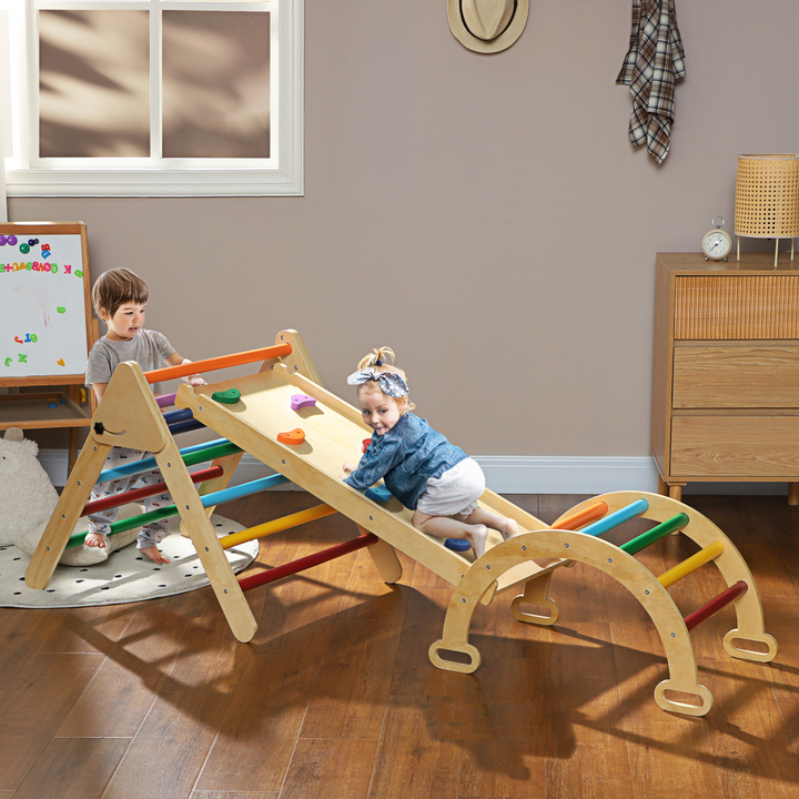 AIYAPLAY 5-in-1 Toddler Climbing Frame with Ramp &amp; Arch – Multicolour
