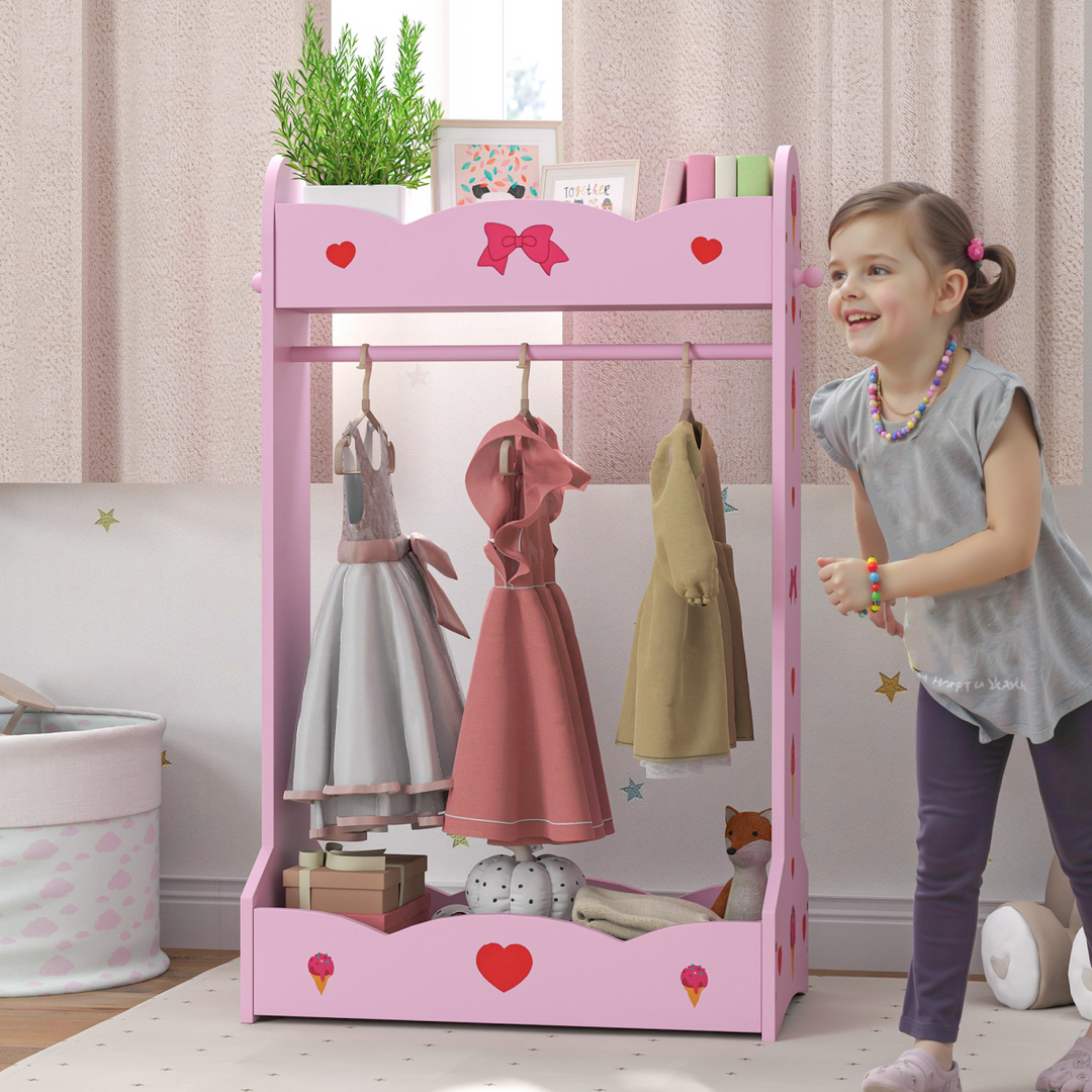 AIYAPLAY Kids Clothes Rail with Shelves & Side Hook – Hot Pink | 3–8 Years