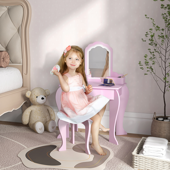 ZONEKIZ Kids Dressing Table & Stool – Pink Cloud Vanity Set