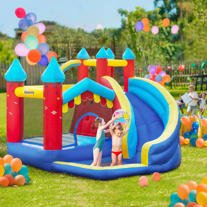 Outsunny Kids Bouncy Castle with Slide Pool and Blower