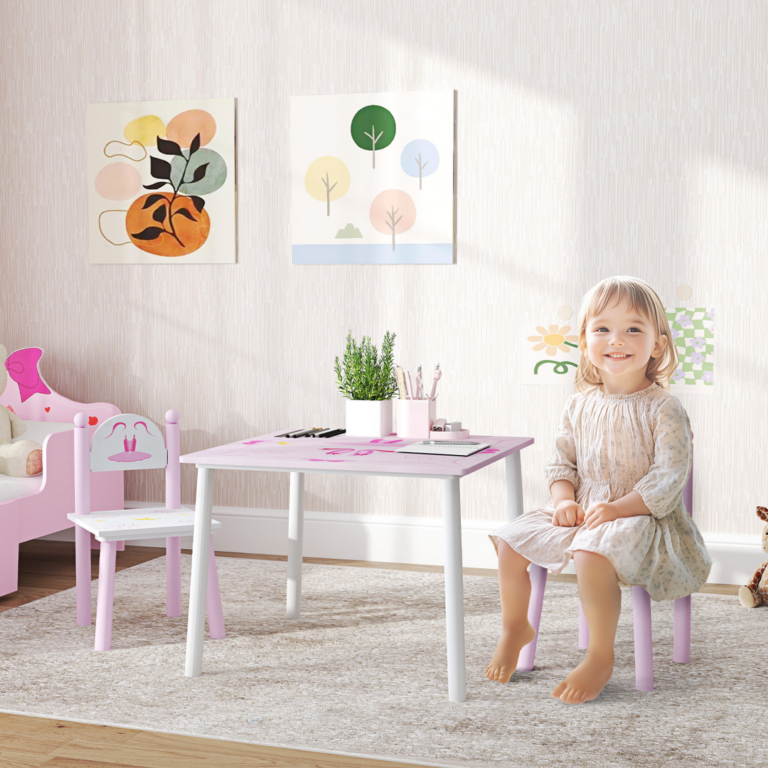 AIYAPLAY Princess Kids Table & Chairs Set – Pink (Ages 2–5)
