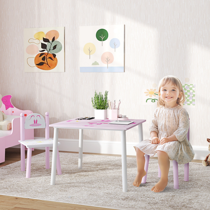 AIYAPLAY Princess Kids Table & Chairs Set – Pink (Ages 2–5)