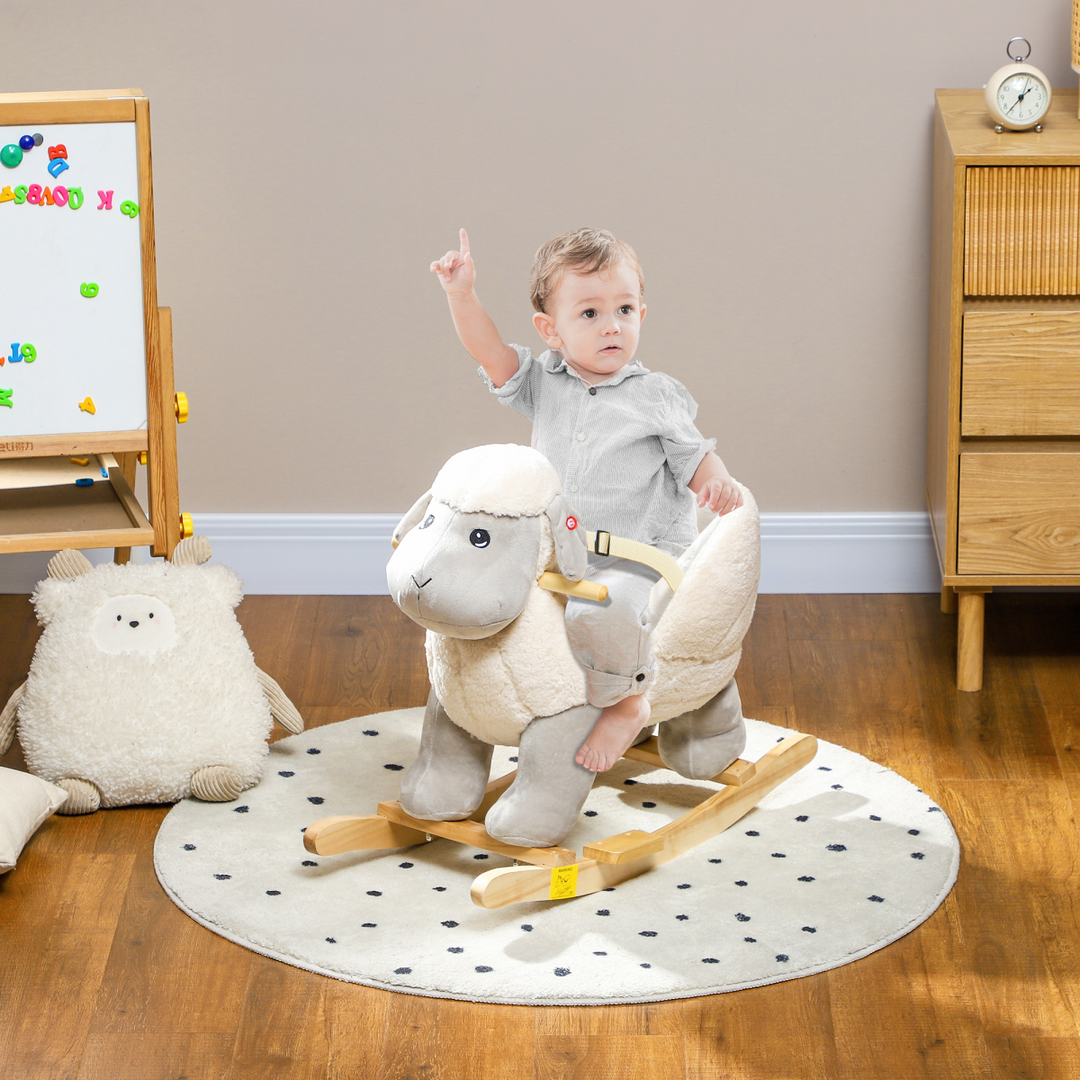 AIYAPLAY Rocking Lamb with Sounds & Safety Belt – Grey (18–36M)