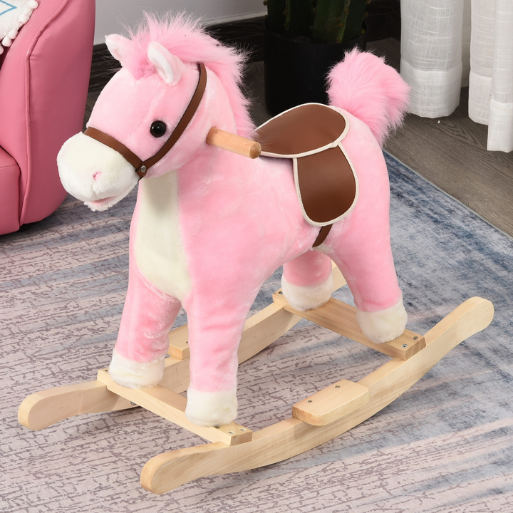 HOMCOM Kids Plush Rocking Horse with Sounds – Pink