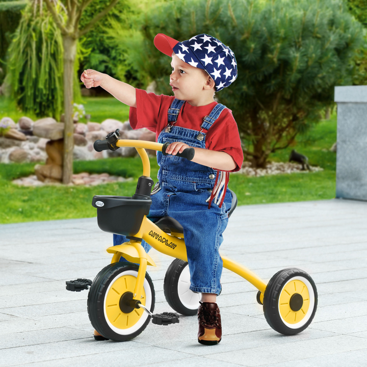 AIYAPLAY Kids Trike – Yellow Toddler Tricycle with Basket & Bell (2–5 Years)