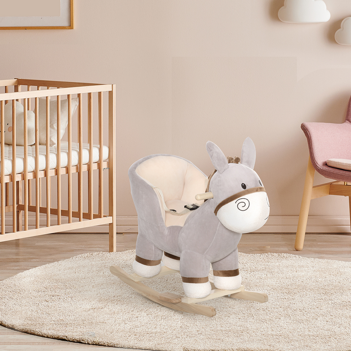 HOMCOM Kids Plush Donkey Rocking Ride-On – Grey