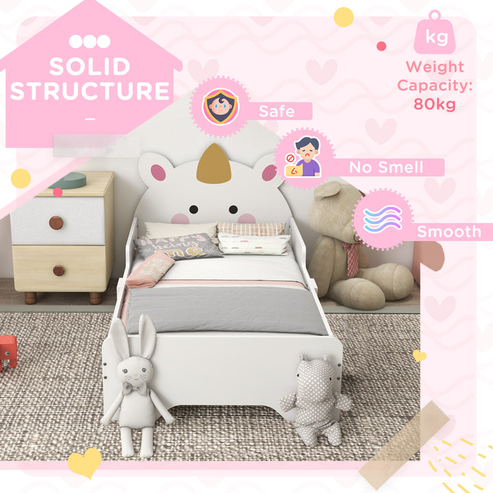 ZONEKIZ Unicorn-Designed Toddler Bed, Kids Bedroom Furniture, for Ages 3-6 Years, 143 x 74 x 67cm - White - image 6