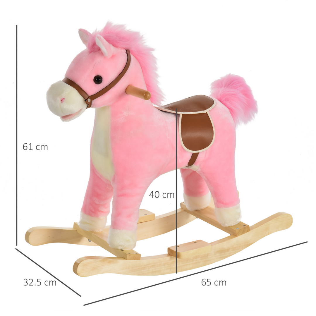 HOMCOM Kids Plush Rocking Horse with Sounds – Pink