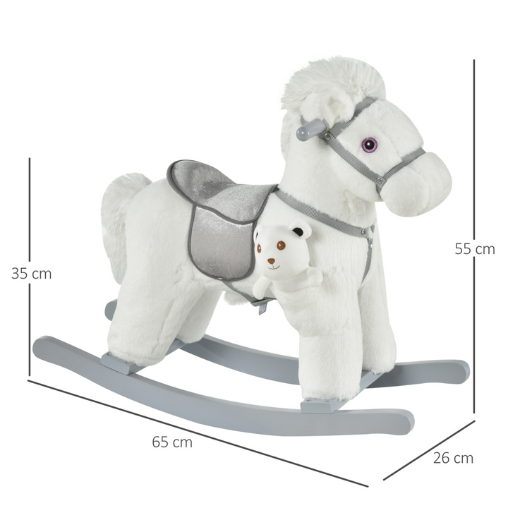 HOMCOM Kids Plush Rocking Horse with Sounds & Teddy – White