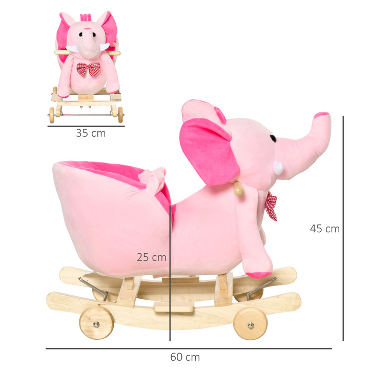 HOMCOM 2-in-1 Plush Elephant Rocker & Ride-On Toy – Pink
