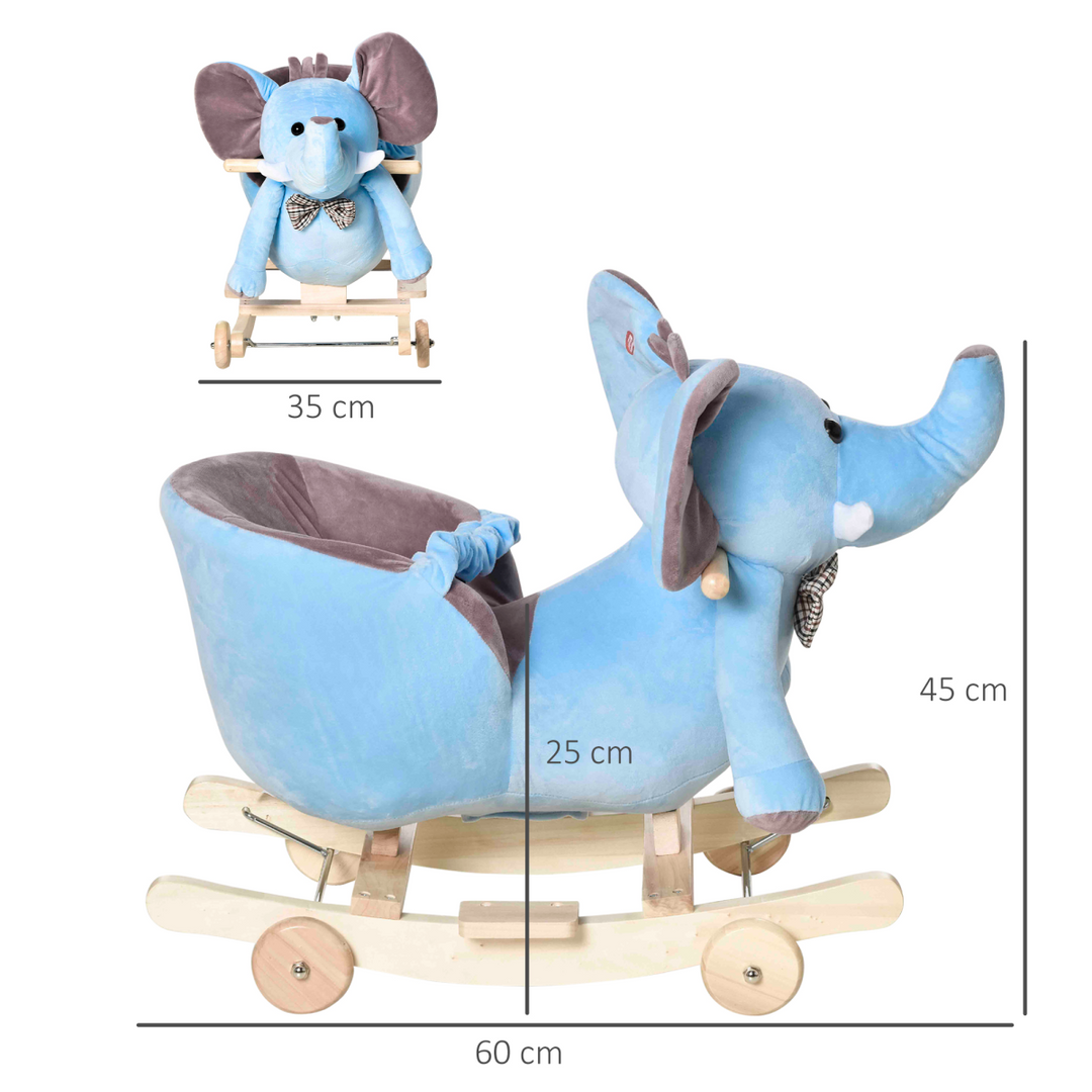 HOMCOM Plush Elephant Rocking Toy with Music – Blue/Beige