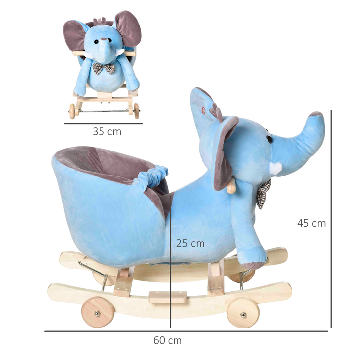 HOMCOM Plush Elephant Rocking Toy with Music – Blue/Beige