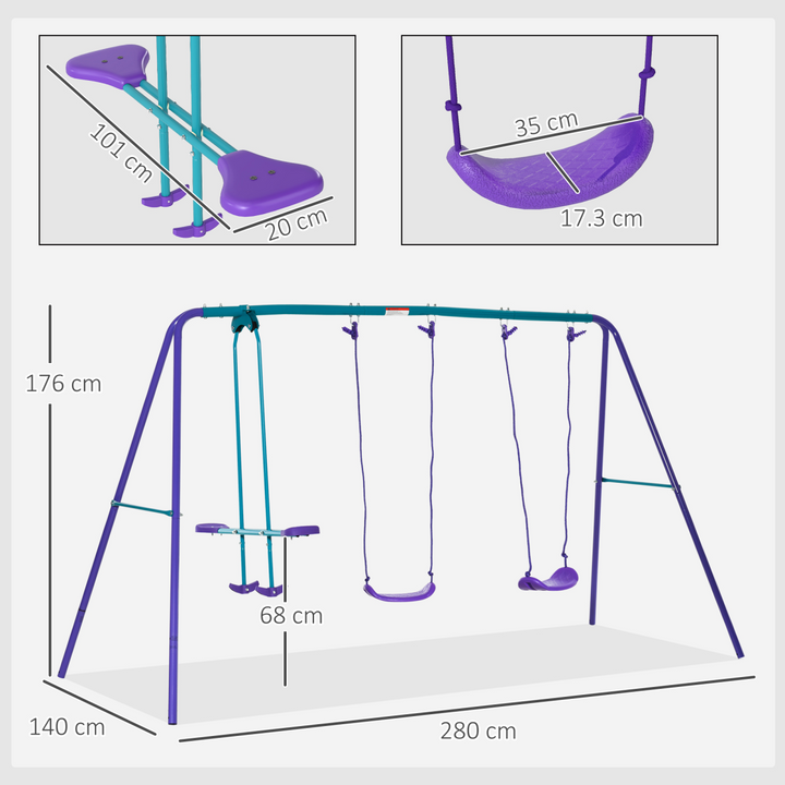 Outsunny 3-in-1 Kids Swing Set with Seesaw - Ages 3+
