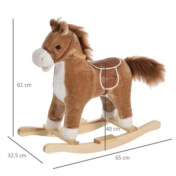 HOMCOM Kids Plush Rocking Horse with Sounds – Brown
