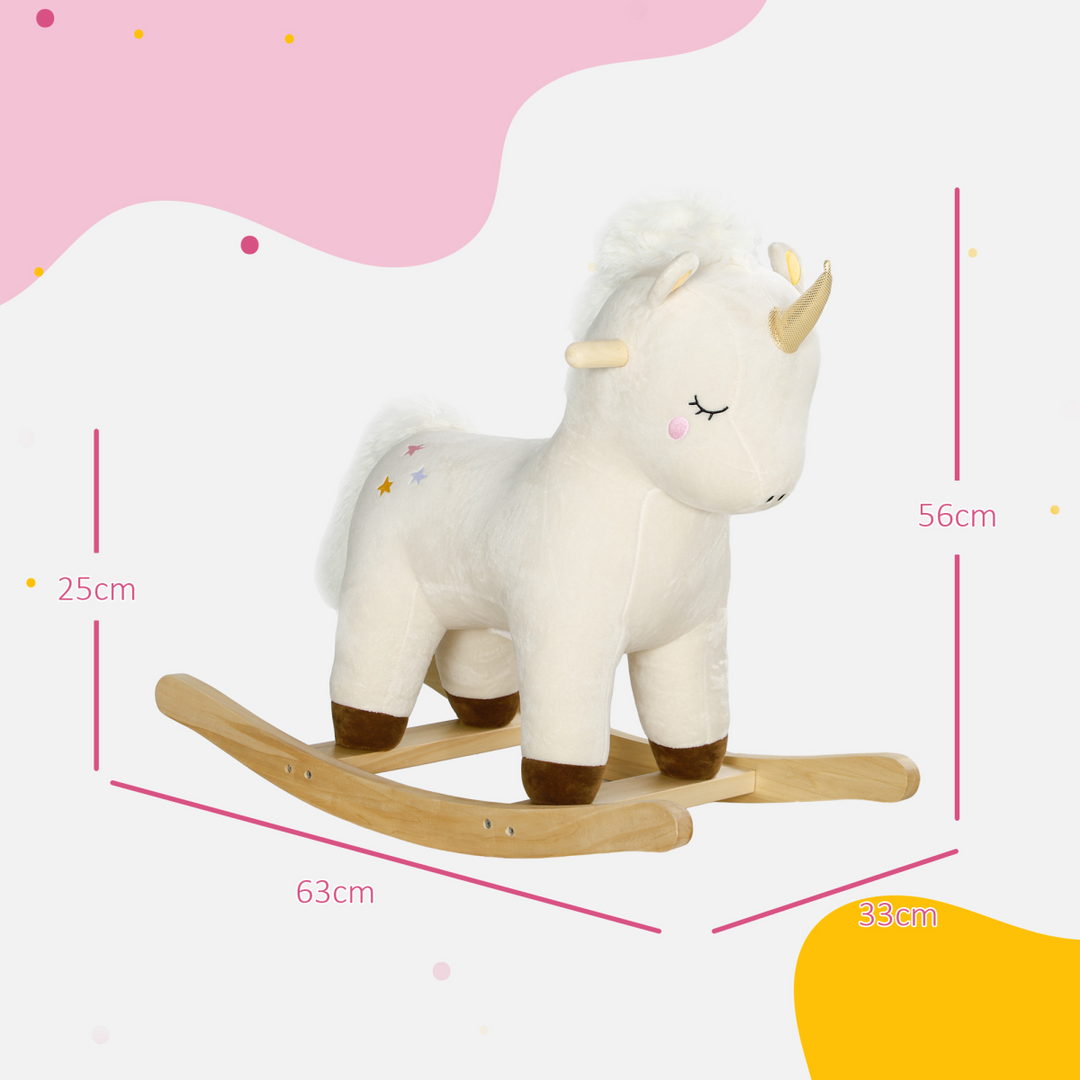 AIYAPLAY Unicorn Rocking Horse with Sounds – White, Ages 2–4